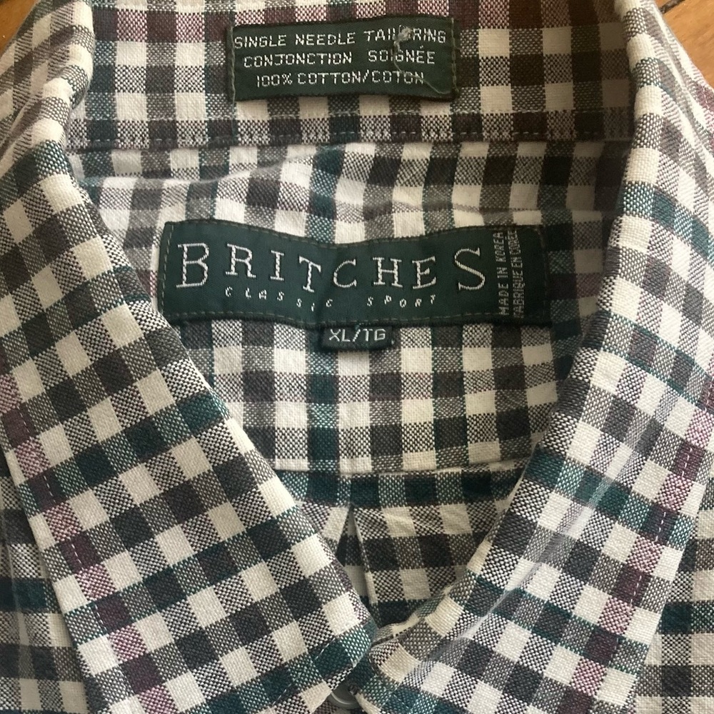 💫Bretches Vintage 80s Men’s Plaid Shirt Long Sleeve Single Needle Tailoring - Picture 2 of 8